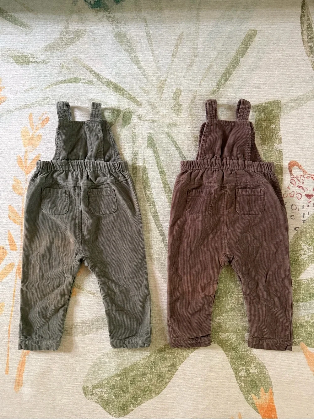 Set of 2 Pehr Corduroy Overalls in Sage & Portobello - Size 12-18 Months